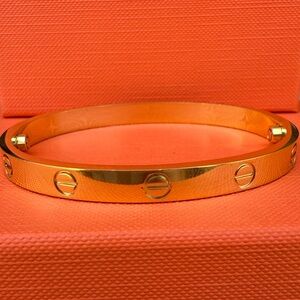 Gold screw love nail bangle bracelet. Gold filled luxury